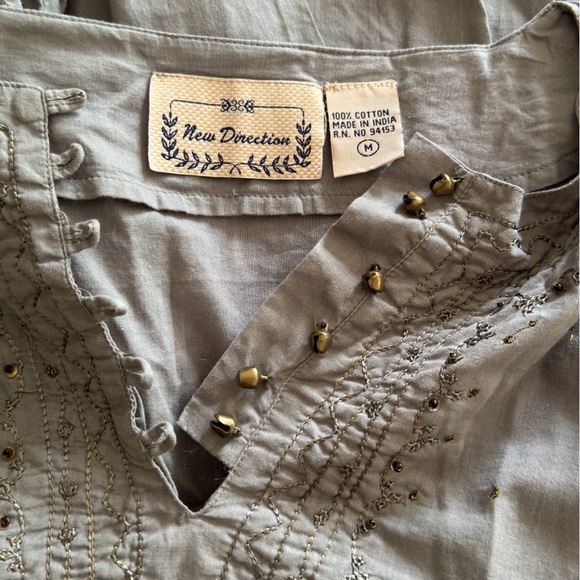 New Direction Long Sleeve Top 100% Cotton Embroidered Beaded Hippie Boho Size M - Picture 6 of 10